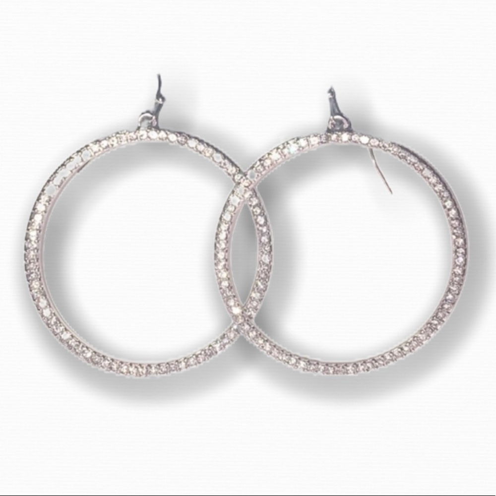 EXPRESS Silver Rhinestone Circle Pendant Earrings